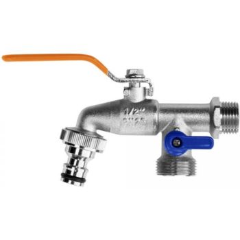 Kogel tapkraan / buitenkraan met extra aansluiting 1/2" x 3/4" buitendraad